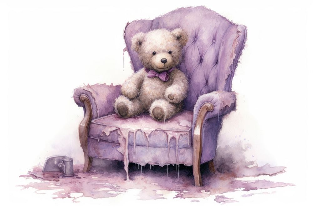 Purple teddy bear furniture armchair drawing.