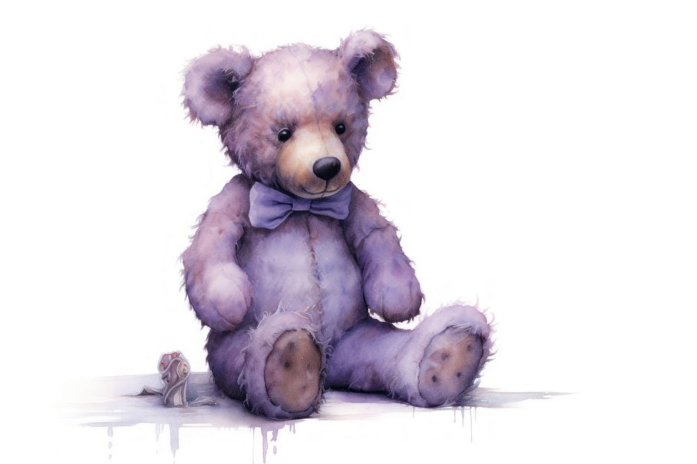 Purple teddy bear drawing toy white background.
