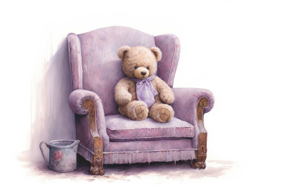 Purple teddy bear furniture armchair drawing.