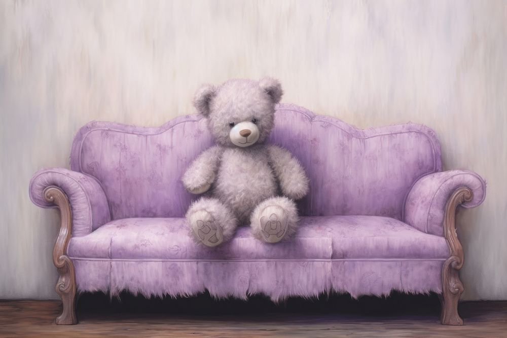 Purple teddy bear furniture painting drawing.