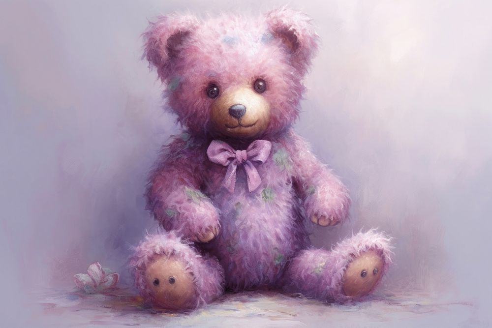 Purple teddy bear drawing pink toy.