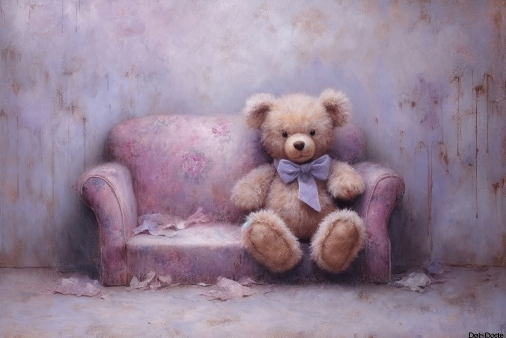Purple teddy bear painting furniture toy.