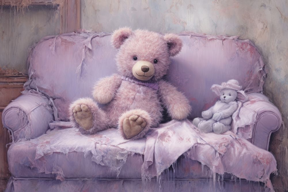 Purple teddy bear furniture painting pink.