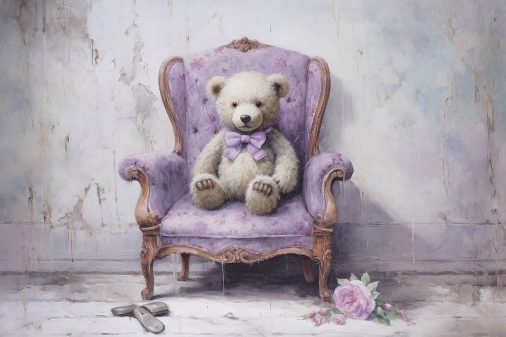 Purple teddy bear furniture painting armchair.