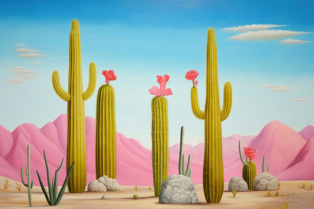 Painting of Cactusorder border cactus outdoors nature.