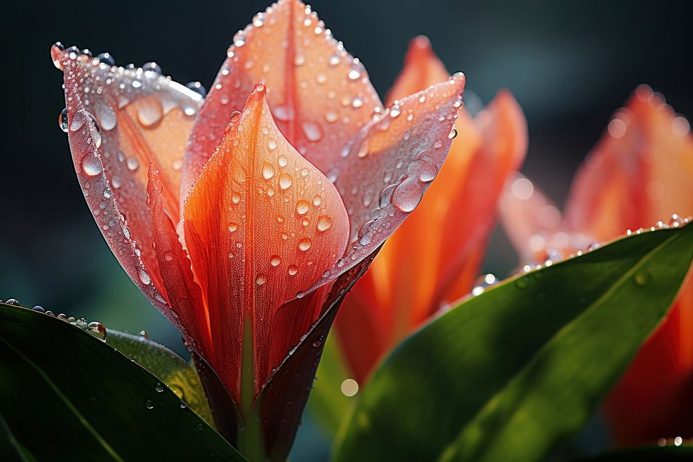 Canna with dew outdoors droplet nature.