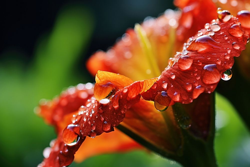 Canna with dew outdoors droplet flower.