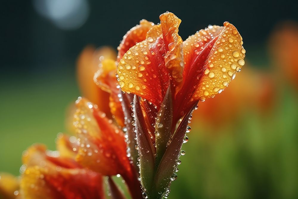 Canna with dew outdoors blossom nature.
