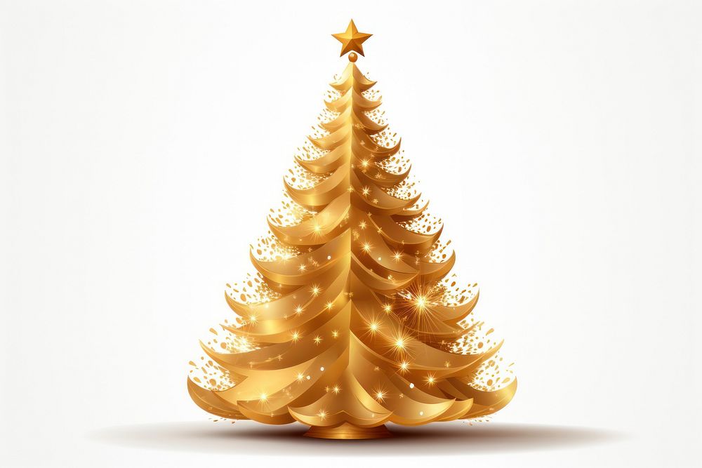 Christmas tree on transparent background christmas gold celebration.