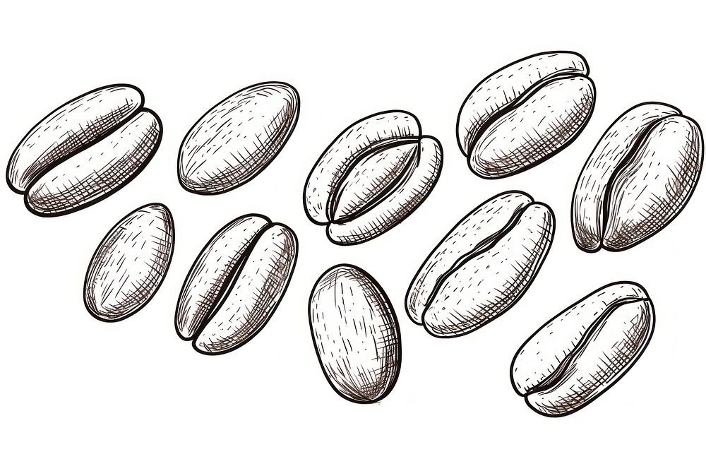 Coffee beans sketch drawing white background.