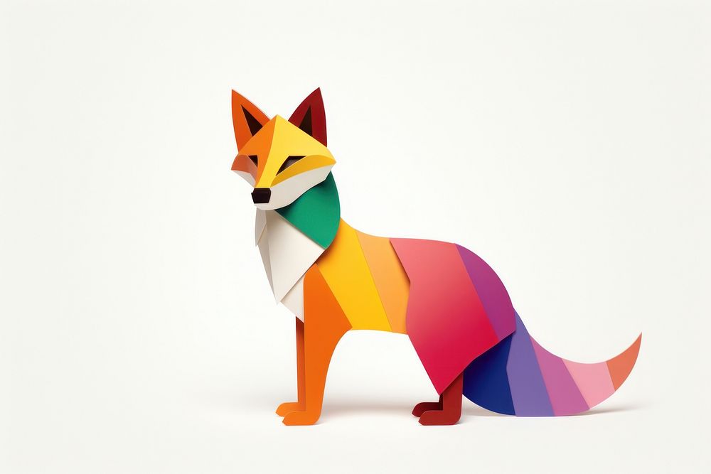 Fox colorfull minimal origami mammal animal.