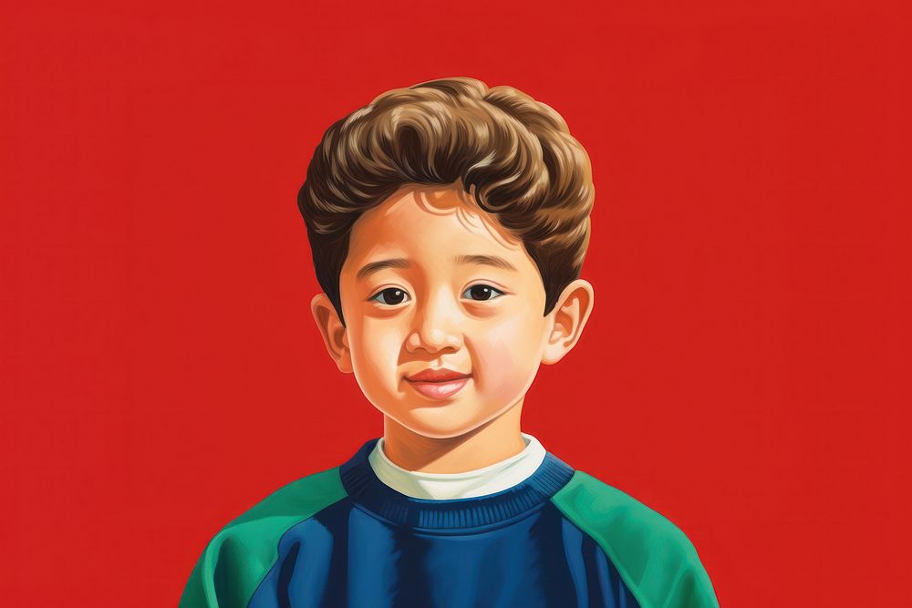 Cute asian boy portrait child red.