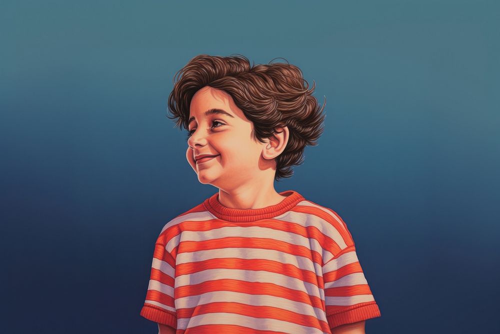 Cute boy portrait smile red.