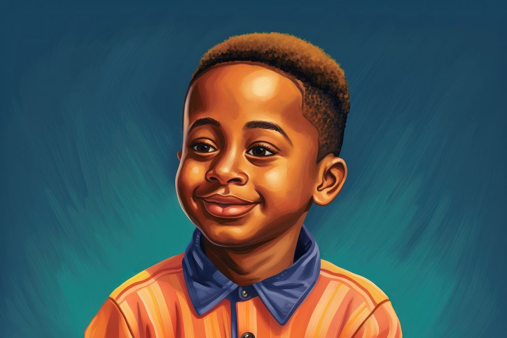 Cute African-American boy portrait photography illustrated.