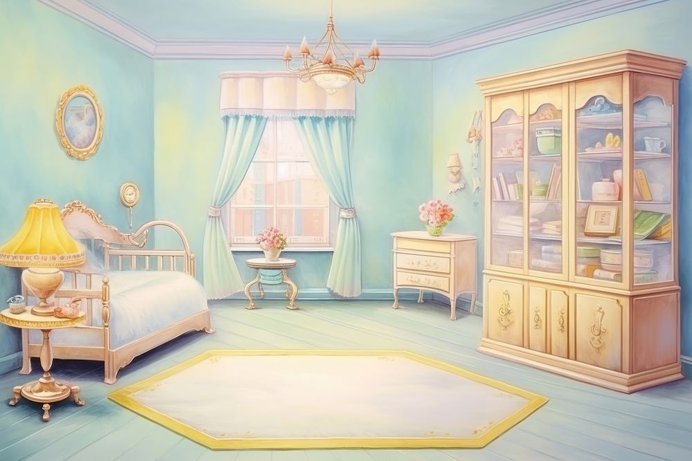Painting of Baby room border furniture bedroom architecture.