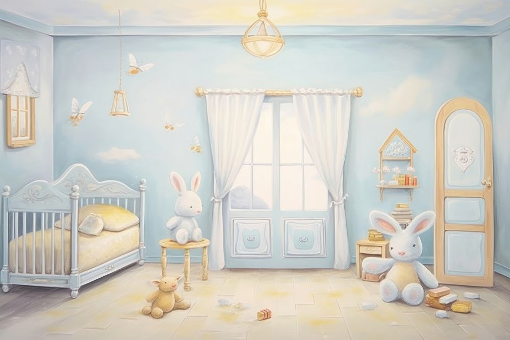 Painting of Baby room border furniture nursery toy.