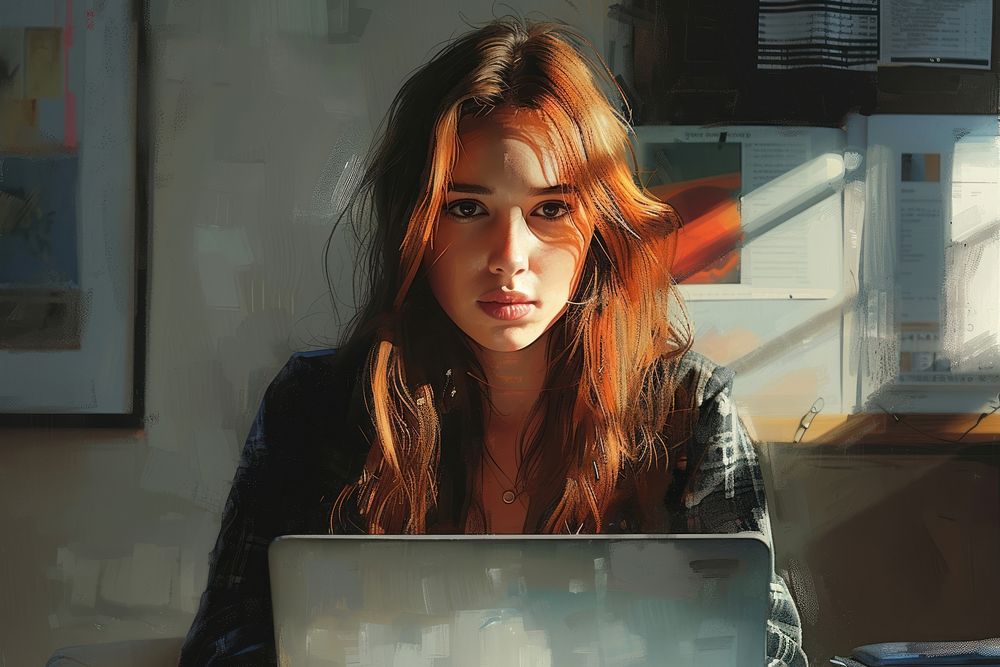Women computer portrait laptop.