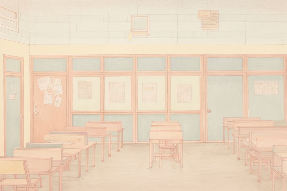 Elementary school environment furniture drawing sketch.
