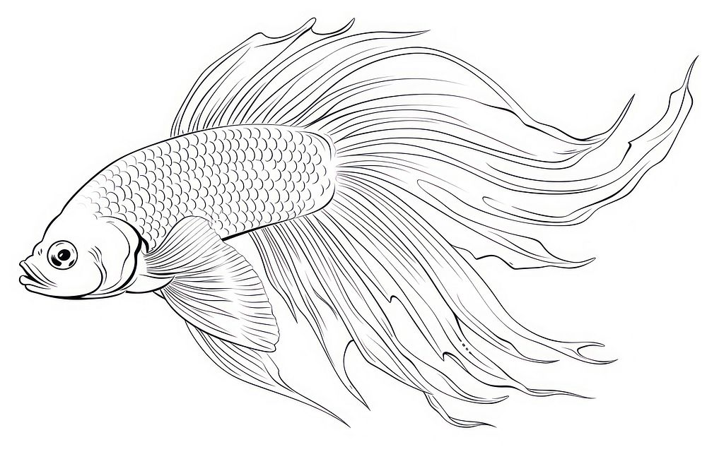 Fighting fish sketch drawing animal.