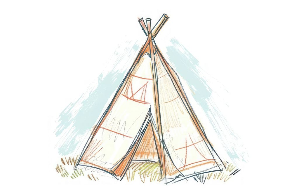 Hand-drawn sketch Teepee outdoors drawing tent.