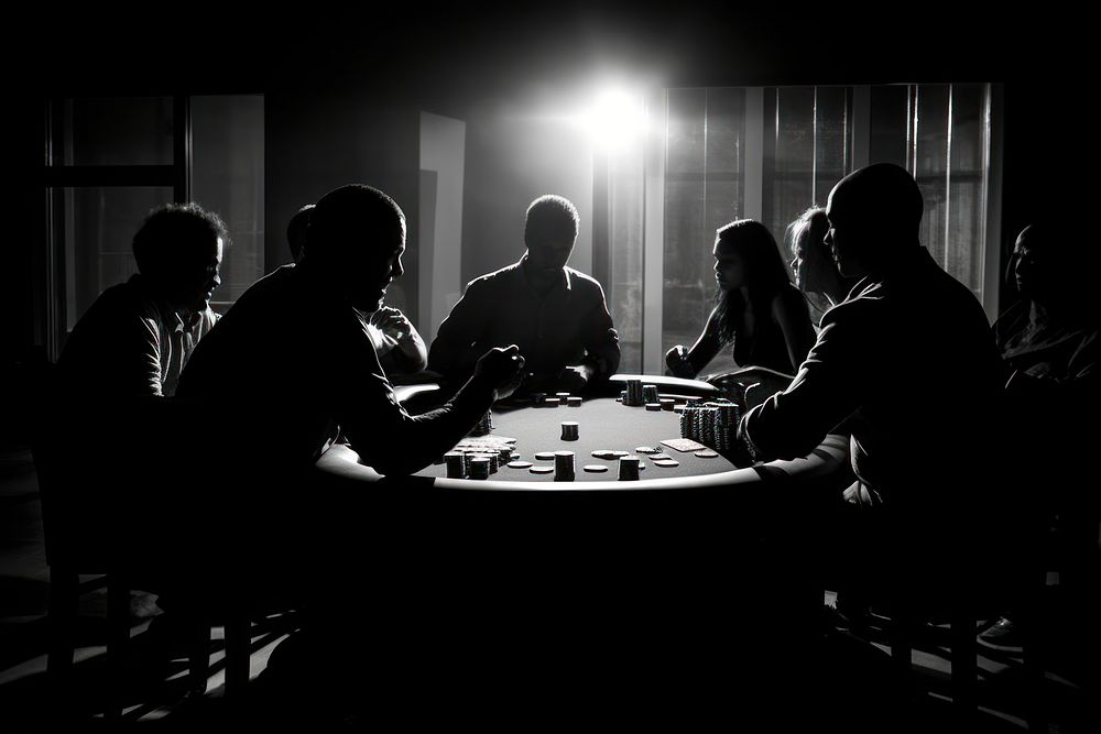 Poker game silhouette nightlife.