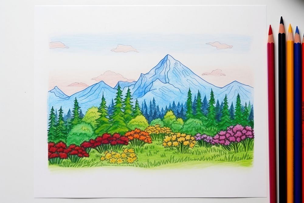 Wild flower painting landscape drawing.