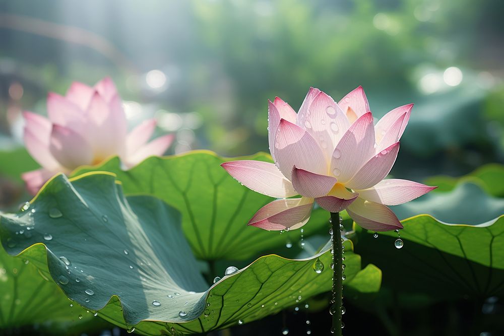 Lotus with dew blossom flower plant.