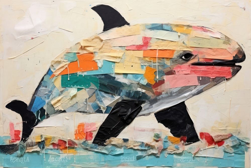 Minimal simple whale art painting collage.