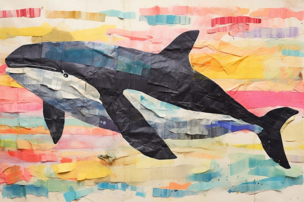 Minimal simple whale art painting animal.