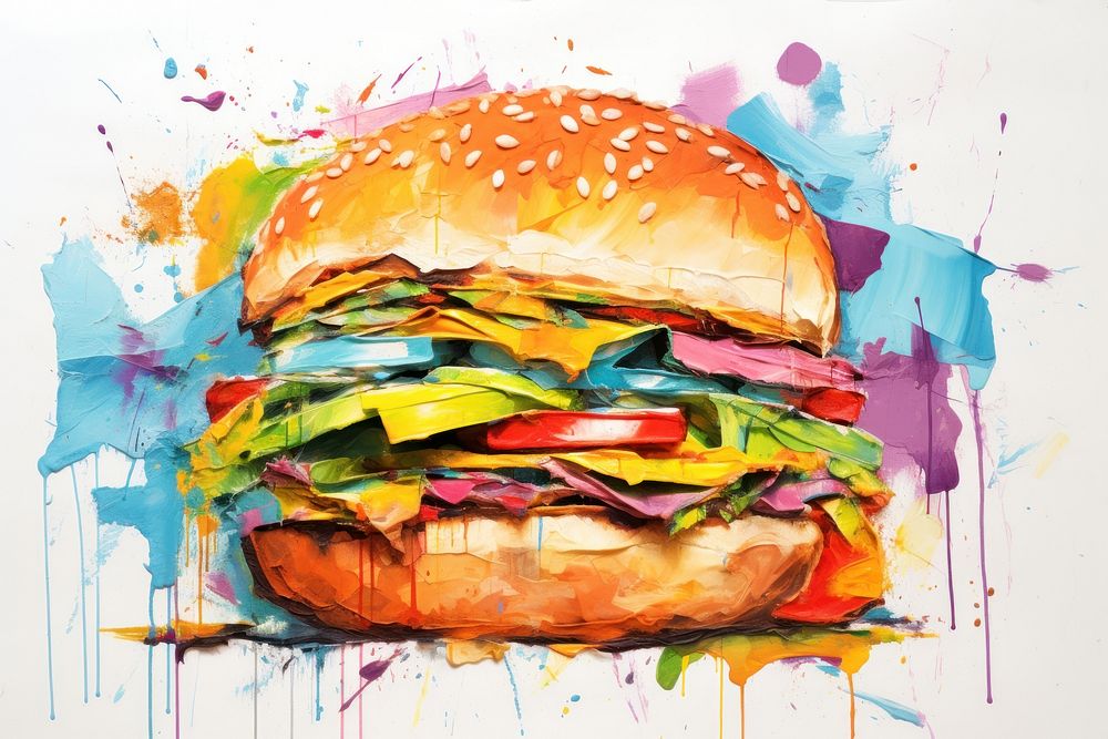 Chesse burger painting paper food.