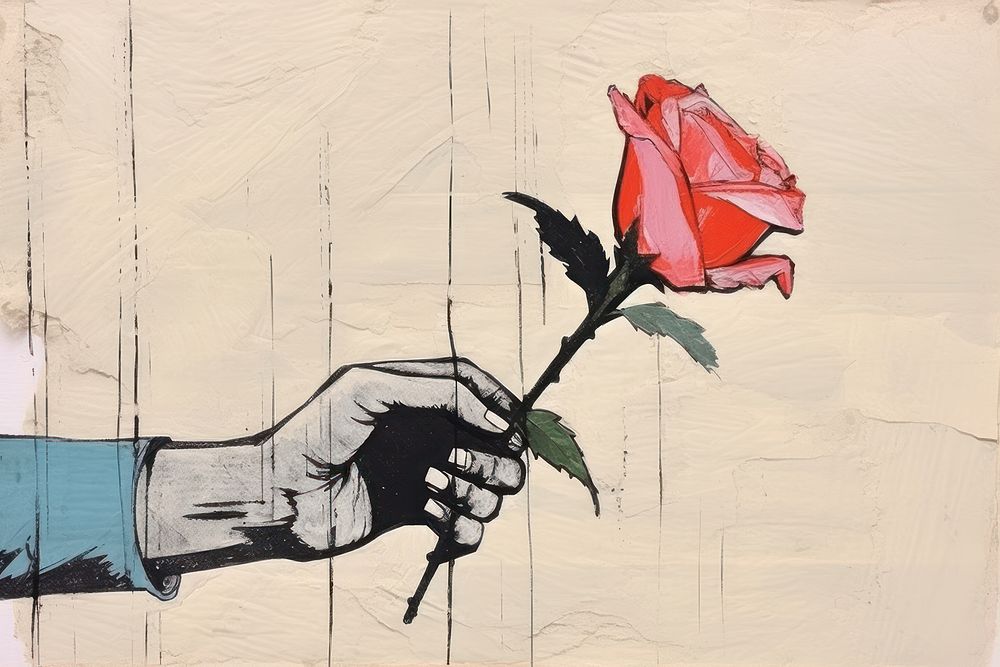 Hand holding rose art painting flower.