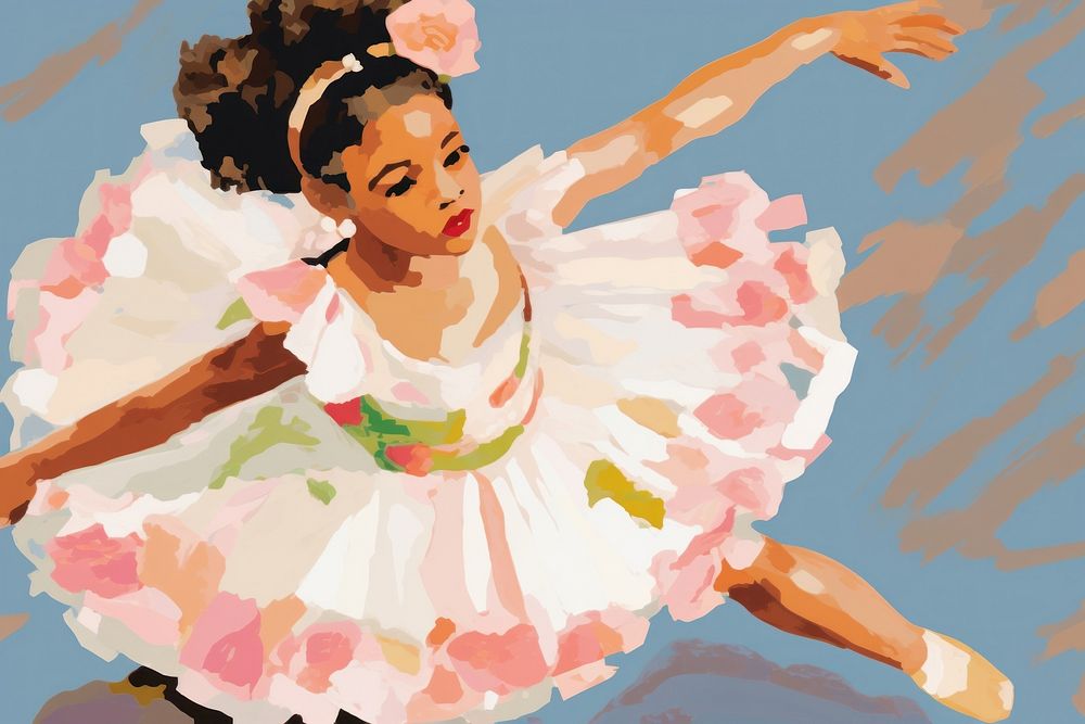 African-American ballerina painting dancing cartoon.