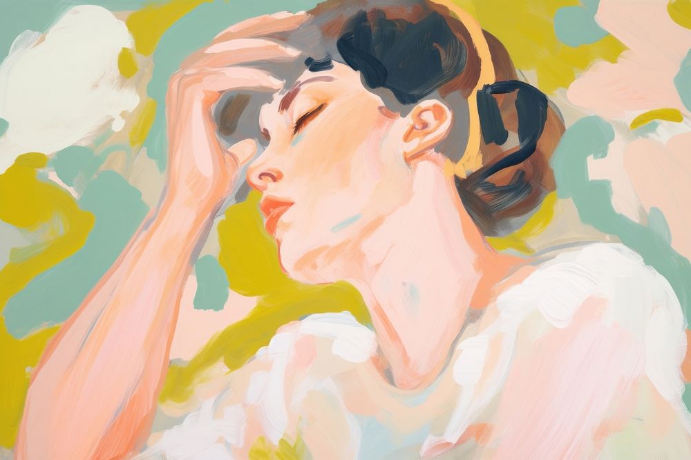 Stress and anxiety woman painting art cartoon.