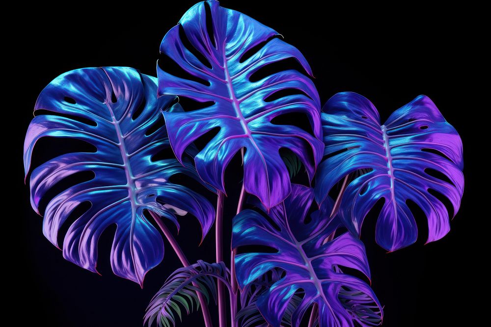 Neon Monstera deliciosa plants pattern purple violet.