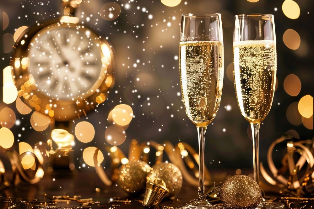New years eve celebration champagne glass illuminated.