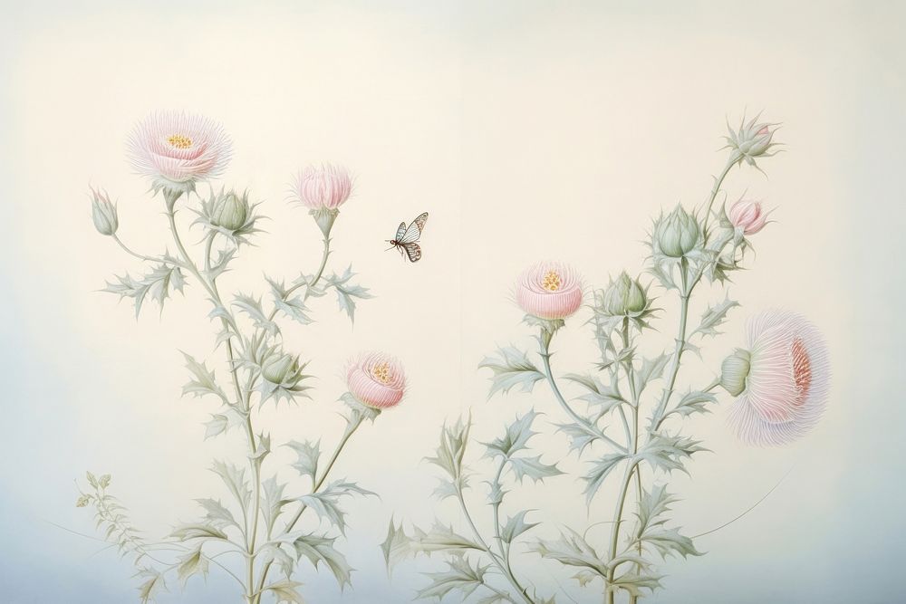 Painting of Thistle border pattern drawing flower.