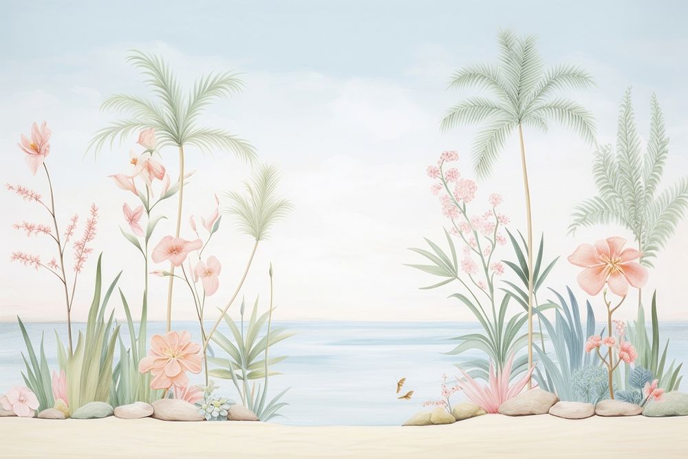 Painting of Tropical plants border backgrounds outdoors nature.