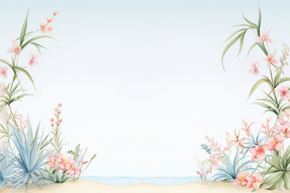 Painting of Tropical plants border backgrounds pattern flower.