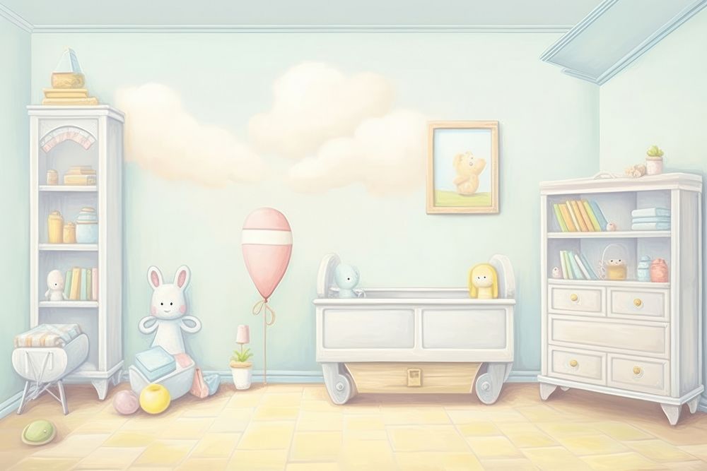 Painting of Baby room border furniture nursery representation.