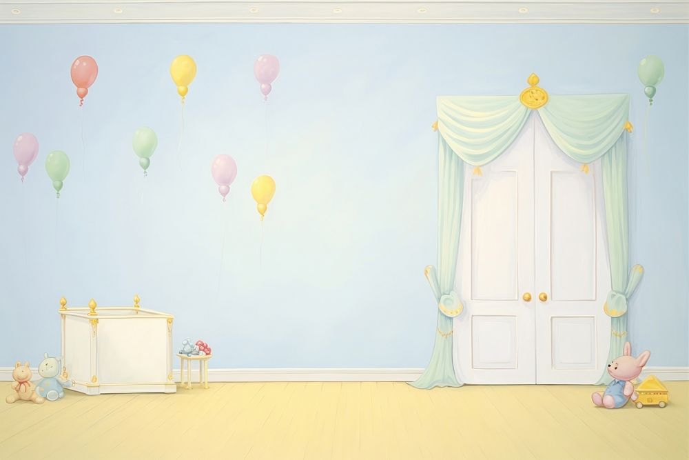 Painting of Baby room border furniture balloon toy.