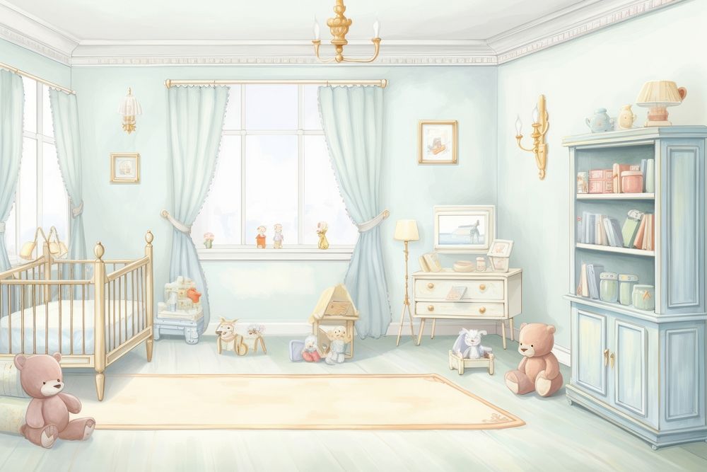Painting of Baby room border furniture nursery architecture.