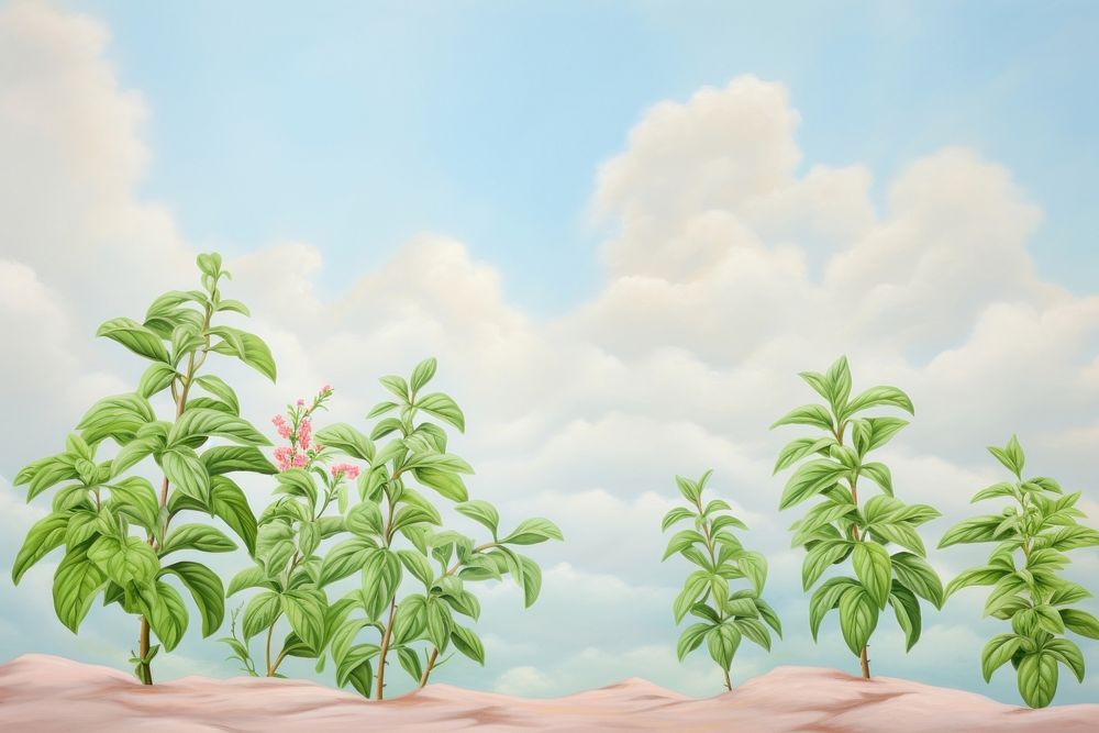Painting of Basil border landscape outdoors nature.