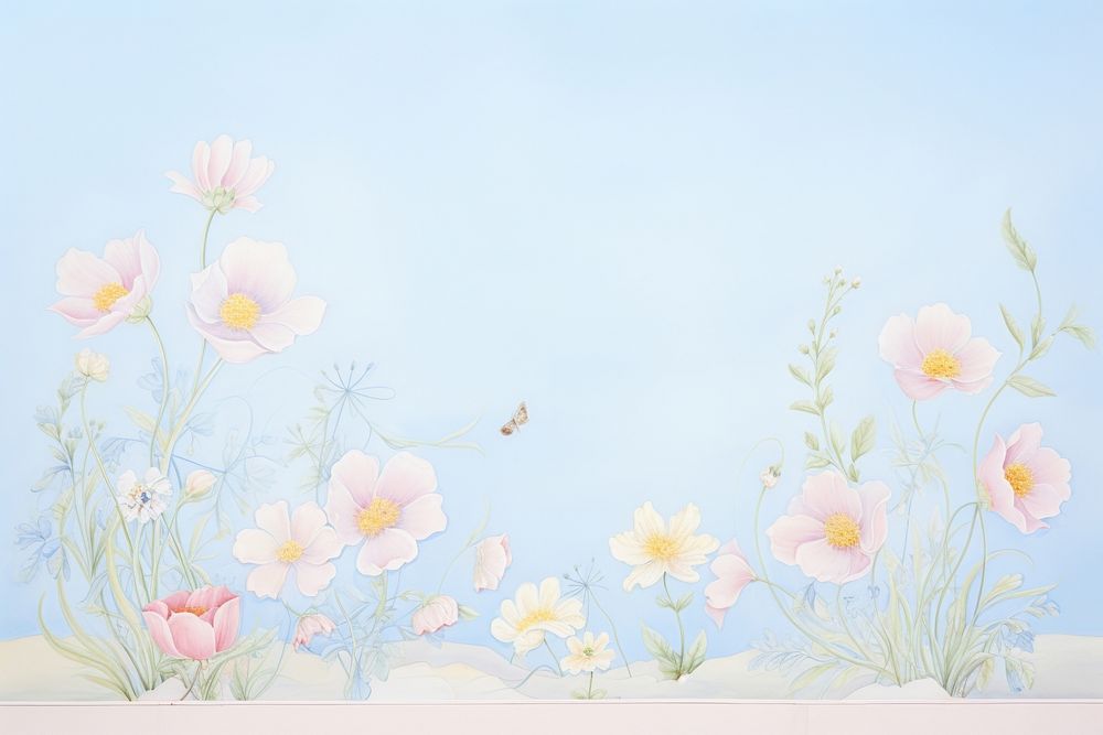 Painting of blue flowerborder backgrounds pattern nature.