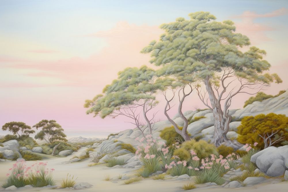 Painting of Bush border outdoors art tranquility.