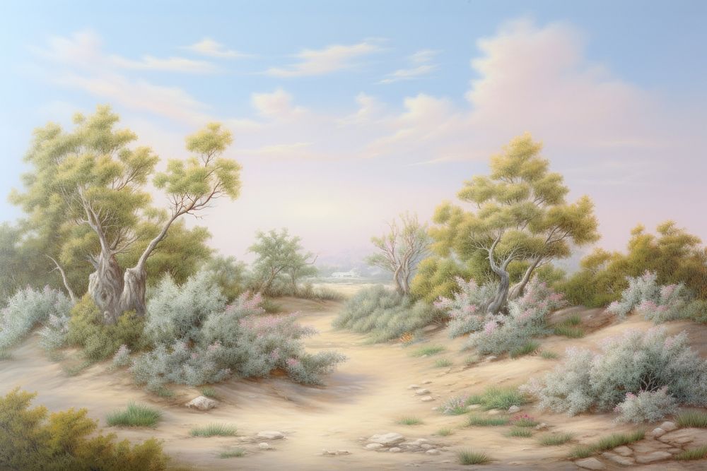 Painting of Bush border landscape outdoors nature.