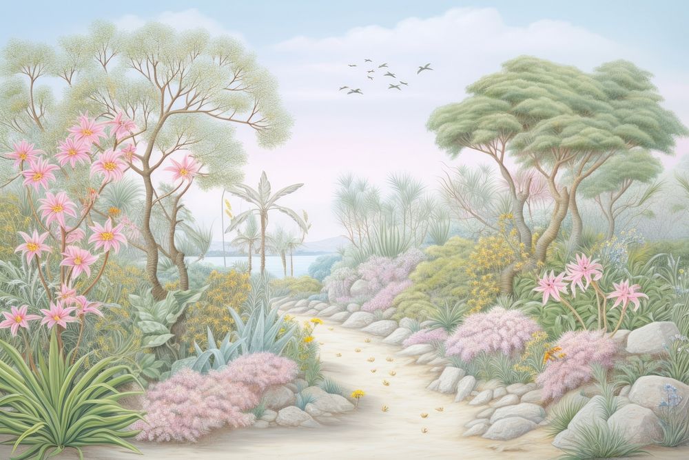 Painting of Bush border outdoors nature flower.