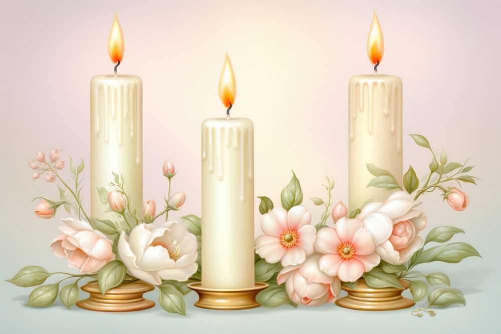 Painting of candle flowerborder spirituality illuminated celebration.