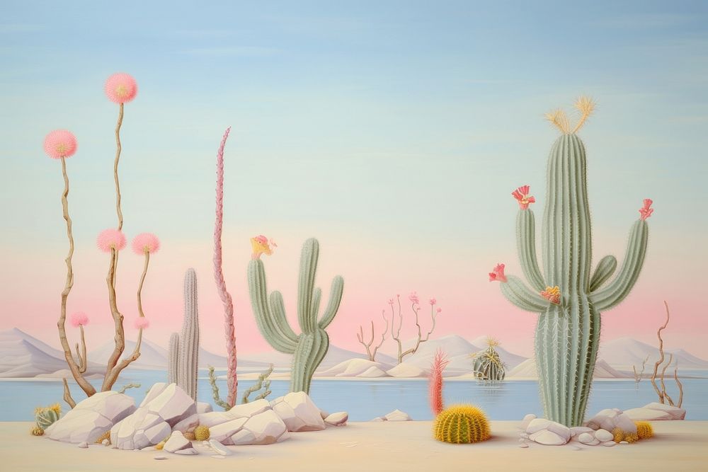 Painting of Cactus border cactus outdoors nature.