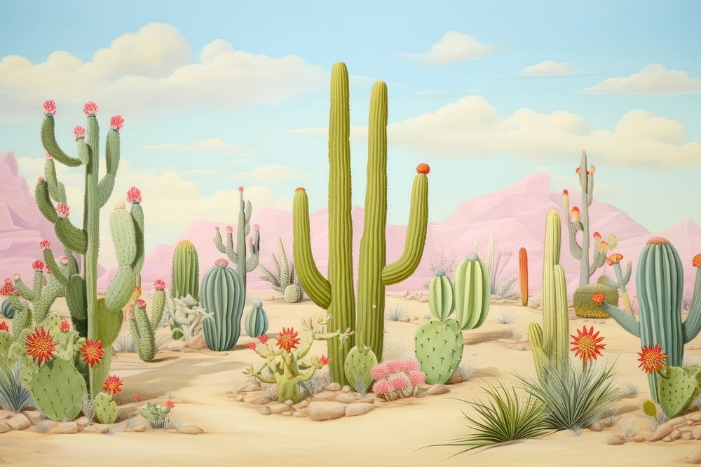 Painting of Cactus border cactus outdoors nature.