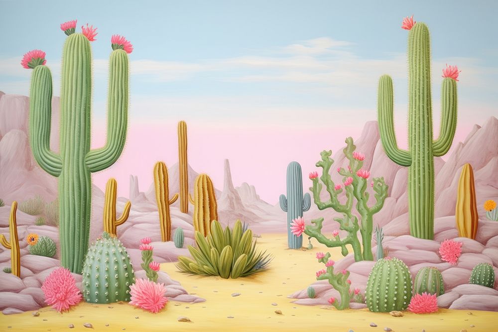 Painting of Cactus border cactus plant tranquility.